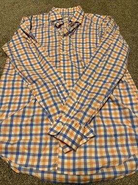 Peter Millar Orange, Blue & White Check Button-Down Shirt